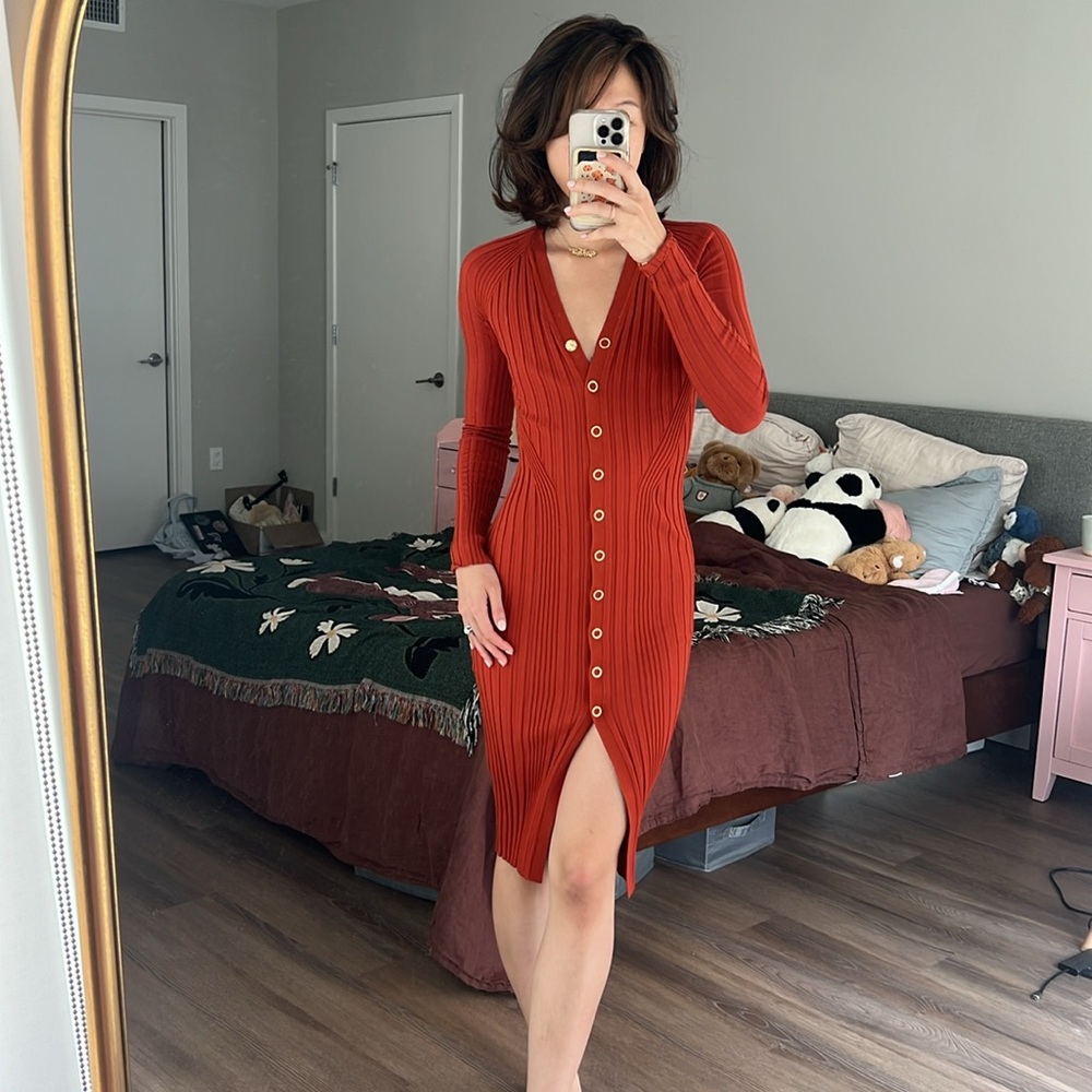 Dion Lee Gradient ribbed button-up dress in red - Picture 2 of 8